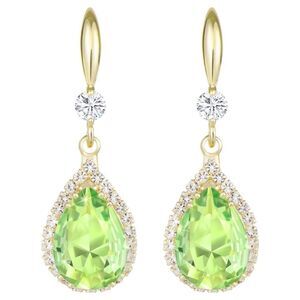 14K Yellow Gold with Peridot Green Cubic Zirconia Teardrop Hook Dangle Earrings